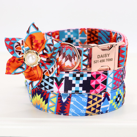 Ethnic Flower Dog Cat Collar