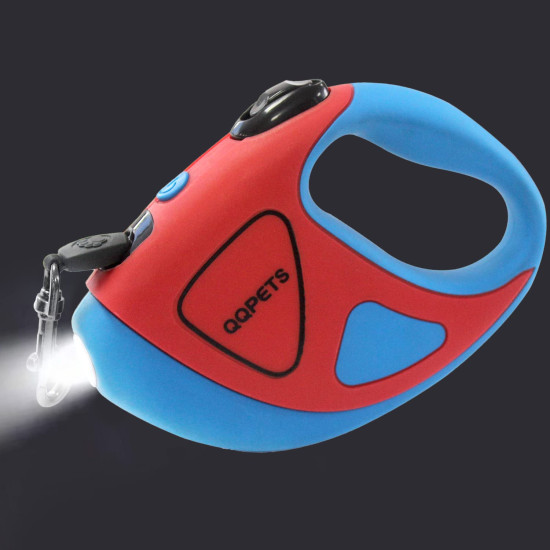 QQPETS Dog Cat Retractable Leash with Bright LED Flashlight