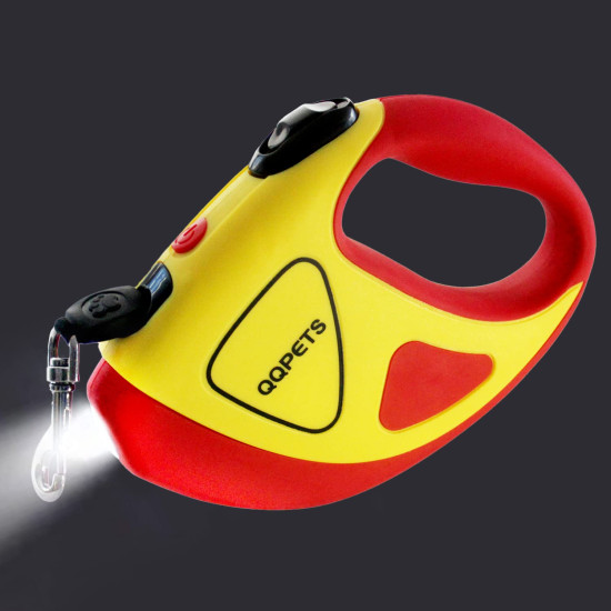 QQPETS Dog Cat Retractable Leash with Bright LED Flashlight