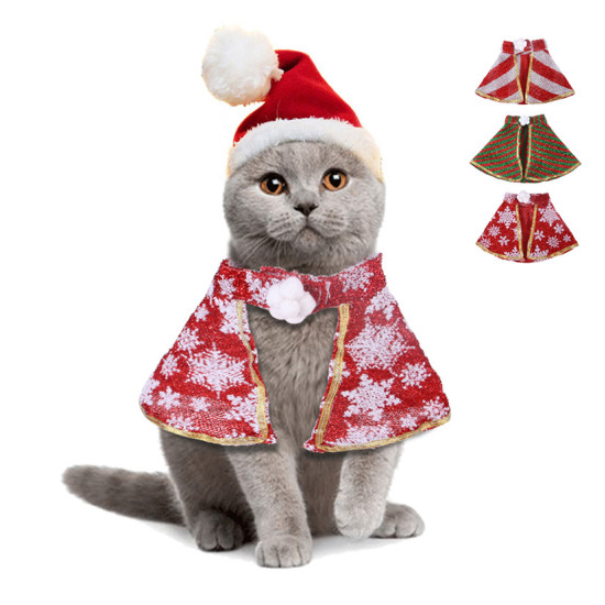 CAT Capes & Gowns Hat & Scarf Pet Santa Hat Cloak Suit Cat Santa Hat Cloak Suit Christmas Transformed Into Funny Cat Clothes