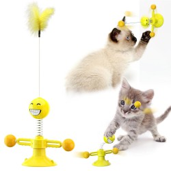 Cat Teaser Wand Funny Turntable Teasing Stick Interactive Feather Spring Ball With Suction Cup Kitten Toys