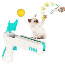 Gun Shape Cat Teaser Wand Toy With Ball & Feather