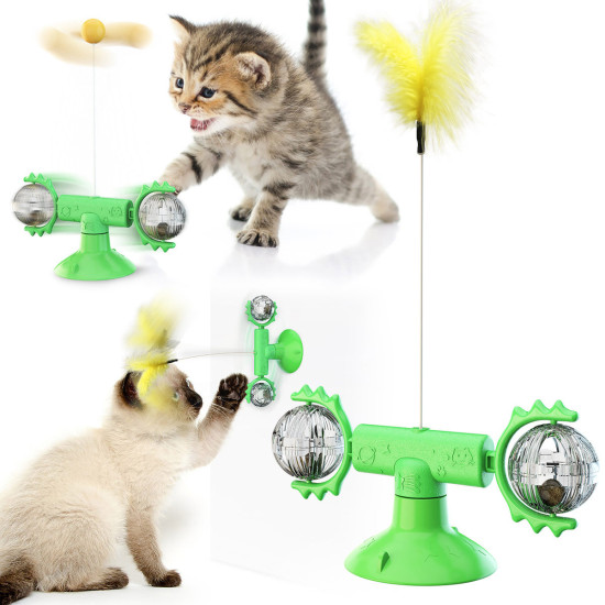 Cat Teaser Wand Interactive Cat Toys Automatic Windmill Carousel Feather Pet Supplies Of Cat Stick