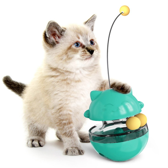 Cat Slow Food Toy Interactive Cat Kitten Toy Electric Tumbler Double Track Ball Food Treat Dispenser Toy