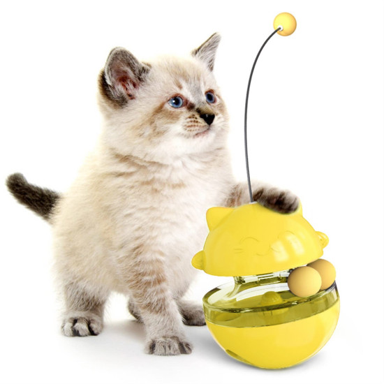 Cat Slow Food Toy Interactive Cat Kitten Toy Electric Tumbler Double Track Ball Food Treat Dispenser Toy